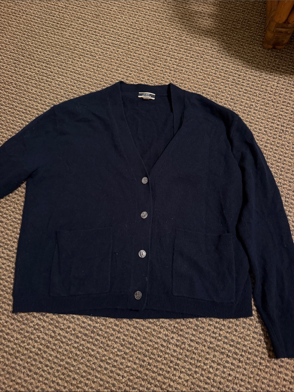Women's JCrew Navy V-Neck Button Cashmere Cardigan Sweater